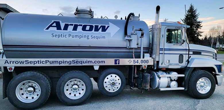 Arrow Septic Pumping Sequim logo on side of pump truck